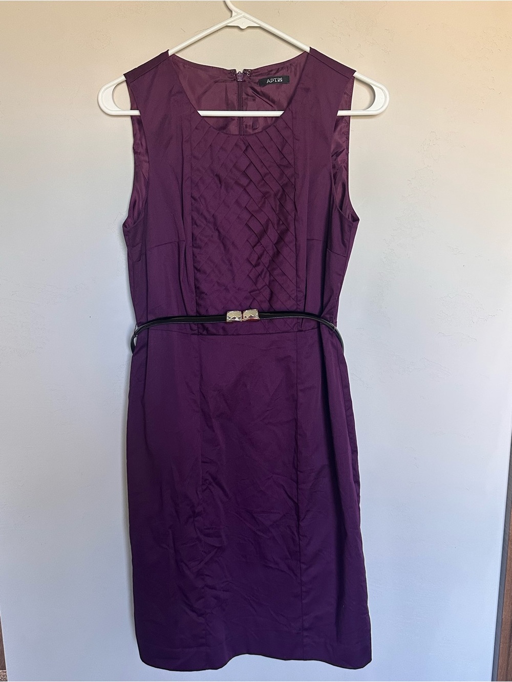 Apt. 9 Deep Plum Sleeveless Sheath Dress with Decorative Belt Size Small